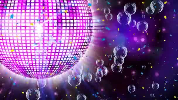 Animazione Disco Ball Rotante Bolle Sfondo Viola Discoteca Festa Danza — Video Stock