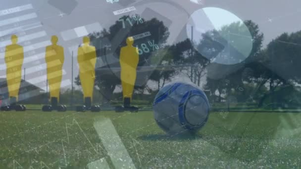 Animation Statistisk Databehandling Lav Sektion Mandlige Fodboldspiller Tager Frispark Global – Stock-video