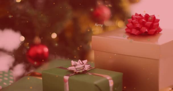 Animación Alegre Texto Navideño Sobre Presente Navidad Celebración Interfaz Digital — Vídeo de stock