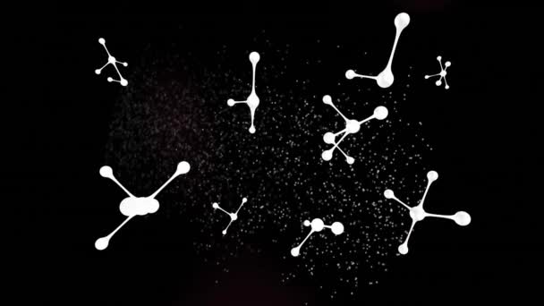 黒色を背景に浮遊する分子構造とDna構造のアニメーション 医学研究科学技術概念 — ストック動画