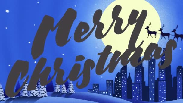 Kış Manzarası Gece Gökyüzüne Karşı Şehrin Mutlu Noel Mesajlaşması Noel — Stok video