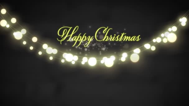 Animação Feliz Banner Texto Natal Luzes Fadas Penduradas Contra Fundo — Vídeo de Stock