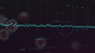 Soyut arkaplan üzerinde yüzen virüslü hücrenin numaralarıyla grafiğin animasyonu. Dijital olarak üretilen hologram, molekül, rapor, genetik, araştırma, sağlık ve finans kavramı.