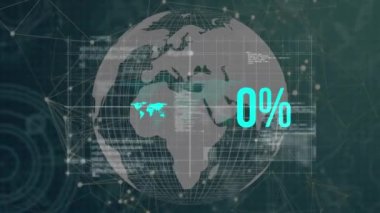 Bağlantı ağı üzerinden küresel ve veri işleme animasyonları. Küresel iş ve dijital arayüz kavramı dijital olarak oluşturulmuş video.