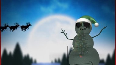 Geyikler tarafından çekilen kızaklı Noel Baba yerine yeşil Noel Baba ikonu animasyonu. Noel şenliği ve kutlama konsepti