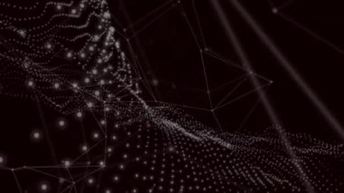 Siyah arkaplandaki bağlantı ağının canlandırılması. Işık, şablon ve hareket konsepti dijital olarak oluşturulmuş video.