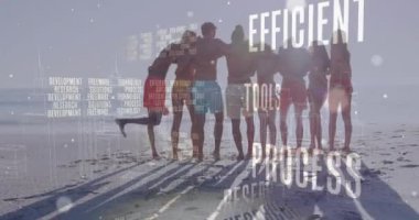 Çeşitli arkadaş grupları üzerine metinlerin ve dijital şehrin animasyonu. Küresel finansman, iş ve dijital arayüz kavramı dijital olarak oluşturulmuş video.