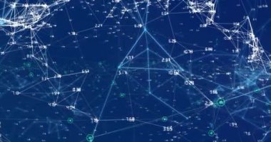 Bağlantılar ve veri işleme ağının animasyonu. Dijital olarak oluşturulmuş küresel finans, iş, bağlantılar ve veri işleme kavramı