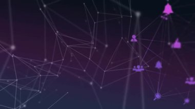 Bağlantı ağı üzerinden medya simgelerinin canlandırılması. Küresel iş ve dijital arayüz kavramı dijital olarak oluşturulmuş video.