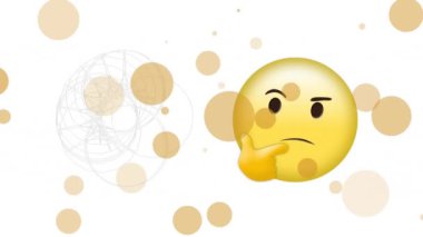 Beyaz arkaplandaki şekillerin ve emoji simgesinin üzerindeki beneklerin canlandırılması. Işık, şablon ve hareket konsepti dijital olarak oluşturulmuş video.
