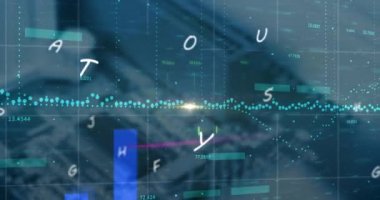Bir bilgisayar sunucusunun kapatılmasına karşı ışık noktası ve istatistiksel veri işleme animasyonu. Küresel ağ ve iş veri teknolojisi kavramı