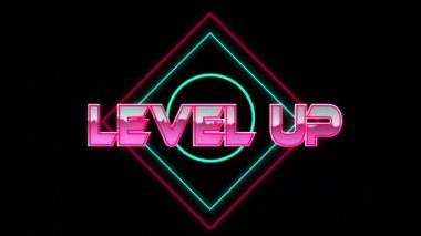 Siyah arkaplandaki şekiller üzerinden metin düzeyinin canlandırılması. Küresel sosyal medya ve dijital arayüz kavramı dijital olarak oluşturulmuş video.