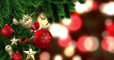 Yılbaşı kutlamalarının animasyonu Noel ağacı ve süslemelerle dolu. Noel, şenlik, gelenek ve kutlama konsepti dijital olarak oluşturuldu.