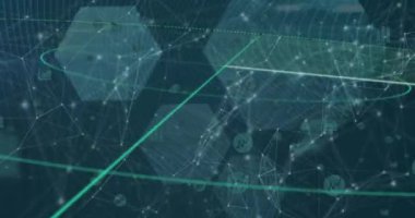 Bağlantı ağı ve veri işleme ağı olan altıgenlerin animasyonu. Dijital olarak oluşturulmuş küresel finans, iş, bağlantılar ve veri işleme kavramı