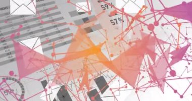 Şekiller oluşturan noktaların canlandırılması, beyaz arkaplandaki bilgi arayüzünün üzerine düşen zarflar. Dijital olarak oluşturulmuş, hologram, mesaj, rapor, finans, iletişim ve teknoloji kavramı.