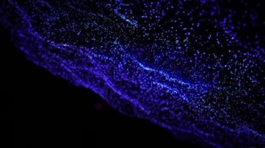 Siyah zemin üzerinde mavi parçacıklardan oluşan bir duvara çarpan kırmızı ve mavi meteorların animasyonu. Bilgi, değişim, iletişim, ağ ve geçmişe dönük gelecek konsepti dijital olarak oluşturulmuş video