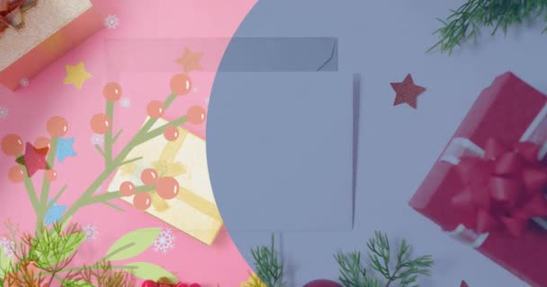 Animazione Auguri Natale Testo Sopra Decorazioni Natalizie Natale Festa Celebrazione — Video Stock