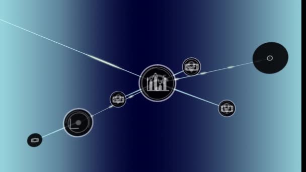 青いグラデーションの背景にデジタルアイコンのネットワークのアニメーション グローバルネットワークとビジネステクノロジーのコンセプト — ストック動画