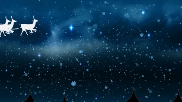 Şeffaf Bir Arkaplanda Kayan Kar Taneleri Ile Yıldızlı Bir Gökyüzünün — Stok video