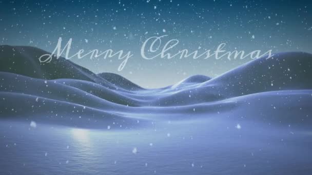 Анімація Різдвяних Привітань Текст Сніг Падають Над Зимовими Пейзажами Різдво — стокове відео