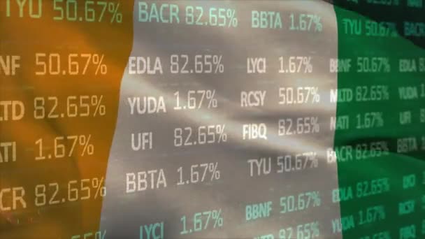 Animatie Van Aandelenmarkt Boven Vlag Van Ivoor Kust Wereldwijd Financieel — Stockvideo