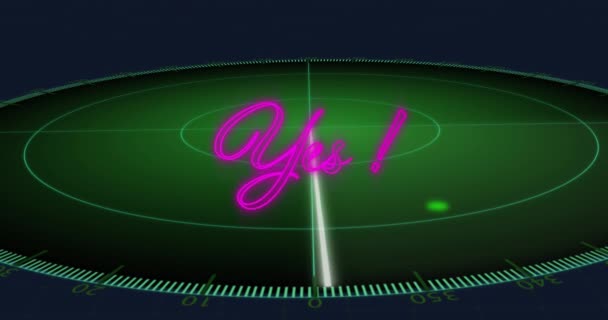 Animação Neon Roxo Sim Banner Texto Sobre Verde Scanner Redondo — Vídeo de Stock