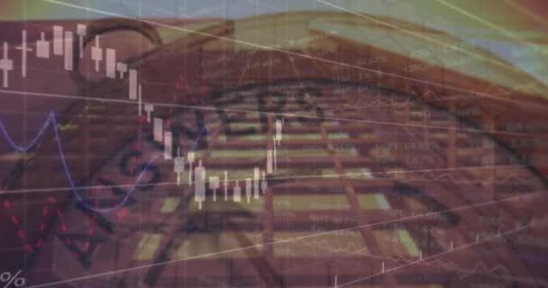 Video Mostra Dati Finanziari Fase Elaborazione Mercato Azionario Uno Sfondo — Video Stock