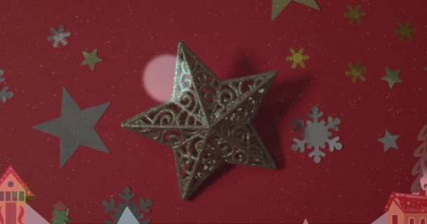 Animacja Świątecznych Pozdrowień Tekst Nad Świątecznymi Dekoracjami Boże Narodzenie Uroczystość — Wideo stockowe