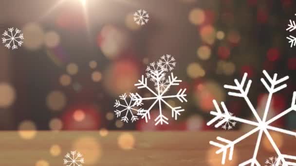 Animation Snowflakes Floating Spots Light Black Background Christmas Festivity Celebration — Stock Video