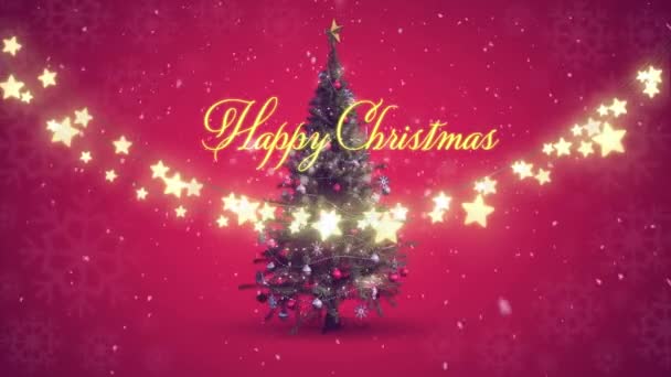 Κινούμενο Σχέδιο Ευτυχισμένου Χριστουγεννιάτικου Κειμένου Πάνω Από Χριστουγεννιάτικο Δέντρο Χριστούγεννα — Αρχείο Βίντεο