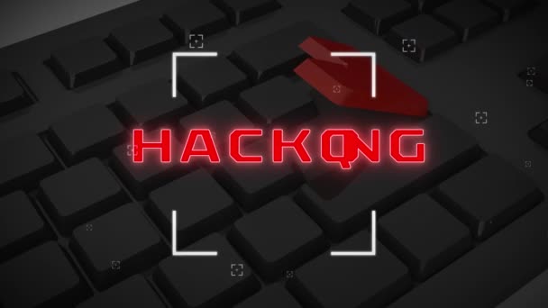 Het Woord Hacken Geschreven Een Computerscherm Het Rood Tegen Een — Stockvideo