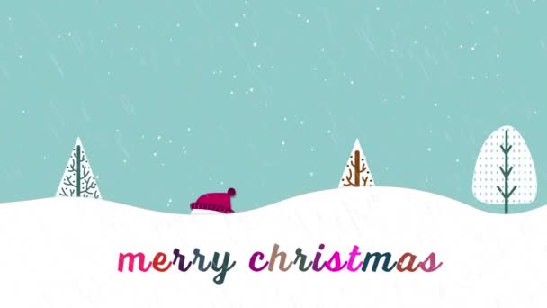 Κινούμενα Σχέδια Χιονιού Που Πέφτουν Πάνω Από Χαρούμενα Χριστουγεννιάτικα Πανό — Αρχείο Βίντεο