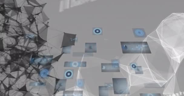 Animation Von Hud Schnittstellen Punkten Die Geometrische Formen Über Der — Stockvideo