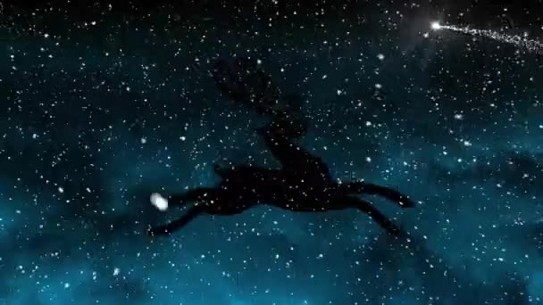Animation Snow Falling Reindeer Black Backrgound Christmas Tradition Celebration Concept — Stock Video