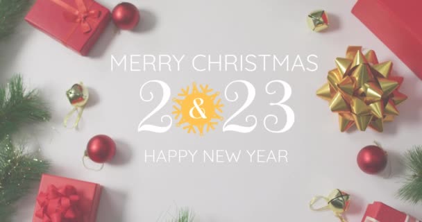 Animazione Buon Natale Felice Anno Nuovo 2023 Testo Sopra Regali — Video Stock