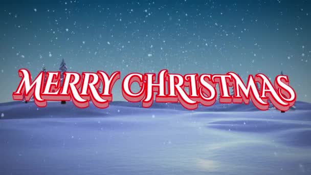 Animation Chutes Neige Texte Joyeux Noël Sur Paysage Hivernal Noel — Video
