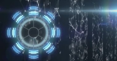 Bilgisayar sunucuları üzerinden tarama ve veri işleme animasyonları. Küresel bilgisayar veri işleme ve dijital arayüz konsepti dijital olarak oluşturulmuş video.