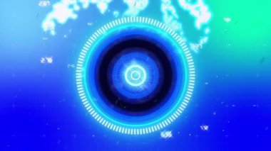 Mavi arkaplan üzerinde tarama ve veri işleme animasyonu. Küresel hesaplama, dijital arayüz ve veri işleme kavramı dijital olarak oluşturulmuş video.