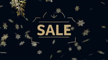 Satış metninin animasyonu ve siyah arkaplana düşen Noel karı. Noel, satışlar, alışveriş, kış, şenlik, gelenek ve dijital olarak üretilen video konsepti.