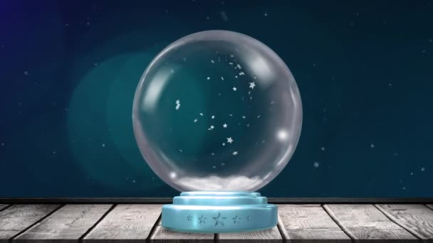 Animação Natal Globo Neve Com Queda Neve Holofotes Azuis Fundo — Vídeo de Stock