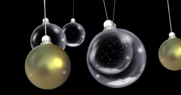 圣诞大杂烩的动画挂在黑色背景的雪地上 圣诞节 传统和庆祝概念数字制作的视频 — 图库视频影像