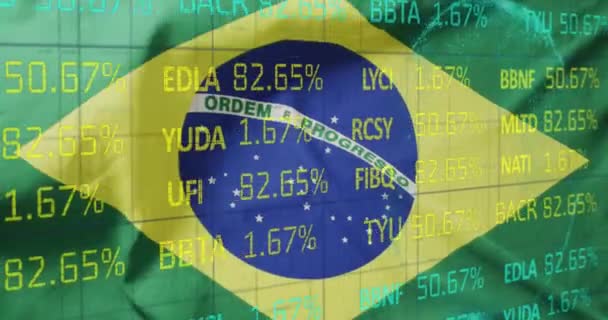 Animación Procesamiento Datos Sobre Bandera Brasil Patriotismo Global Concepto Interfaz — Vídeos de Stock
