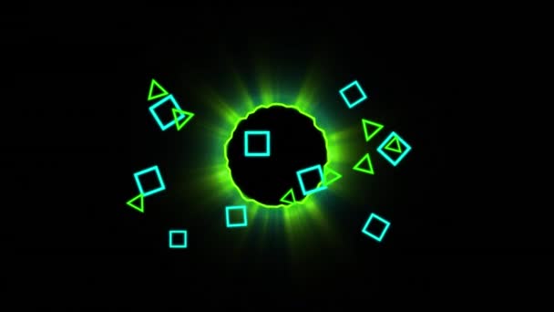 在黑色背景上的圆形上的形状动画 全球科学 计算机和数字接口概念数字生成视频 — 图库视频影像