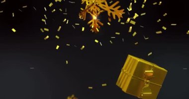 Siyah arka planda noel süsleri üzerine konfeti animasyonu. Noel, gelenek ve kutlama konsepti dijital olarak oluşturuldu.