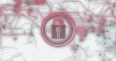 3D eşmerkezli şekillere karşı güvenlik kilidi simgesi ve ışık izlerinin animasyonu. Siber güvenlik ve iş teknolojisi kavramı