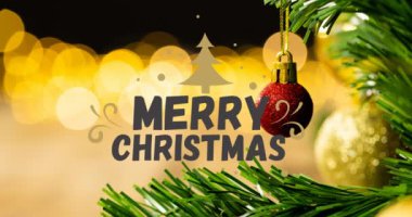 Noel tebriklerinin animasyonu Noel süslemesi üzerine yazıldı. Noel, gelenek, kutlama ve şenlik kavramı dijital olarak oluşturuldu.