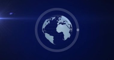 Mavi arka planda daire ve küre animasyonu. Dijital olarak oluşturulan küresel finansman, bilgisayar ve dijital arayüz kavramı.