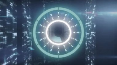 Bilgisayar sunucuları üzerinden tarama ve veri işleme animasyonları. Küresel bilgisayar veri işleme ve dijital arayüz konsepti dijital olarak oluşturulmuş video.