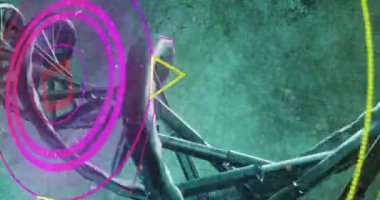 Dna iplikçiklerinin üzerinde mikroskop taraması. Küresel bilim ve dijital arayüz kavramı dijital olarak oluşturulmuş video.