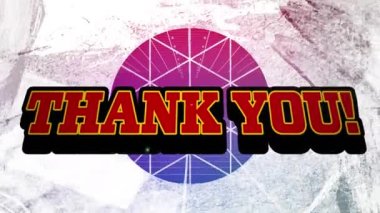 Mor arkaplandaki şekiller üzerinden teşekkür metninin animasyonu. Sosyal medya ve dijital arayüz konsepti dijital olarak oluşturulmuş video.